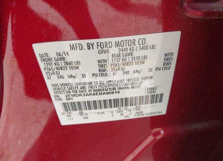 Photo 9 of 2014 Ford Edge SPORT (VIN 2FMDK3AK8EBA90819)