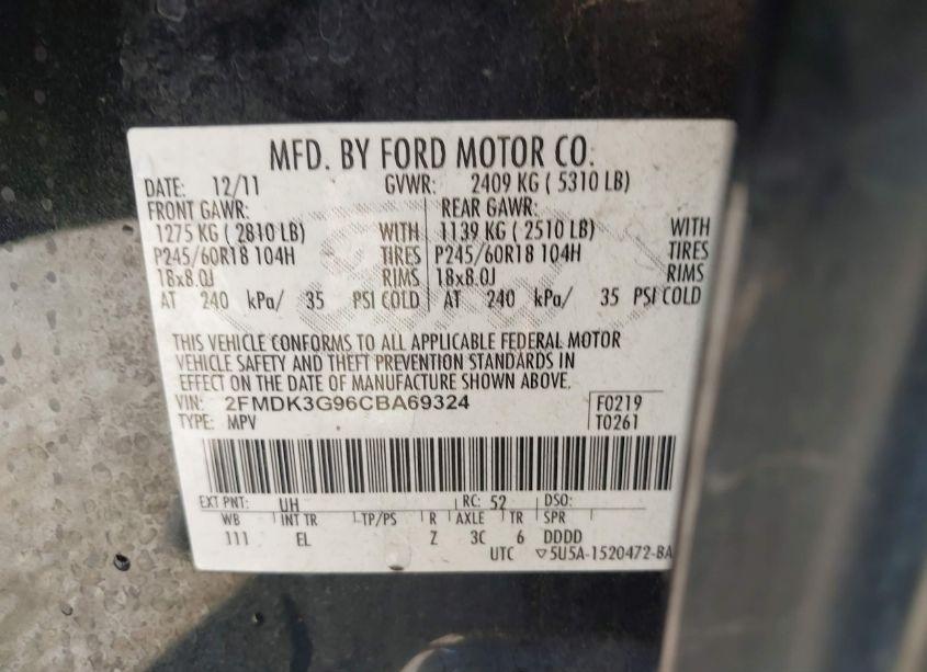 Photo 9 of 2012 Ford Edge SE (VIN 2FMDK3G96CBA69324)