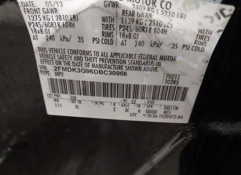 Photo 9 of 2013 Ford Edge SE (VIN 2FMDK3G96DBC30966)