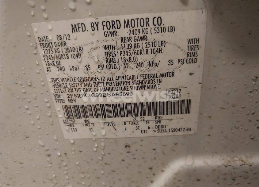 Photo 9 of 2013 Ford Edge SE (VIN 2FMDK3G99DBA95899)
