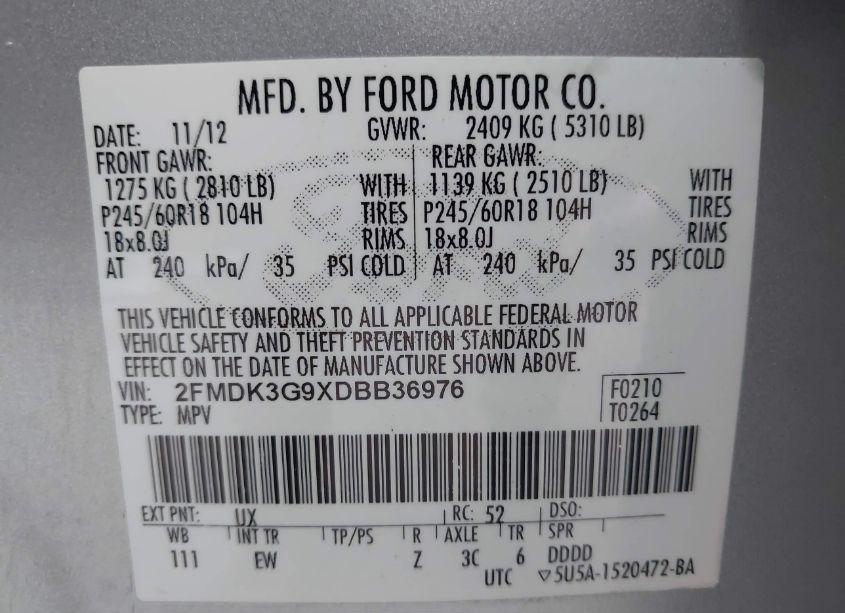 Photo 9 of 2013 Ford Edge SE (VIN 2FMDK3G9XDBB36976)