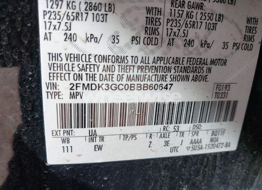 Photo 9 of 2011 Ford Edge SE (VIN 2FMDK3GC0BBB60647)