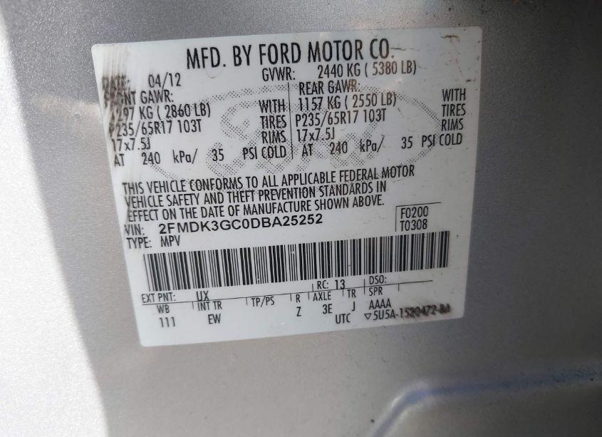 Photo 9 of 2013 Ford Edge SE (VIN 2FMDK3GC0DBA25252)