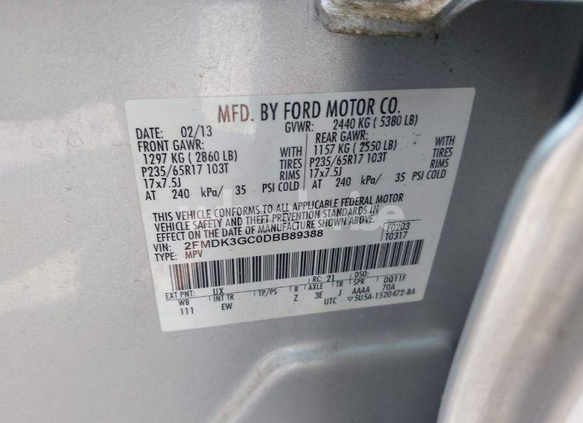Photo 9 of 2013 Ford Edge SE (VIN 2FMDK3GC0DBB89388)
