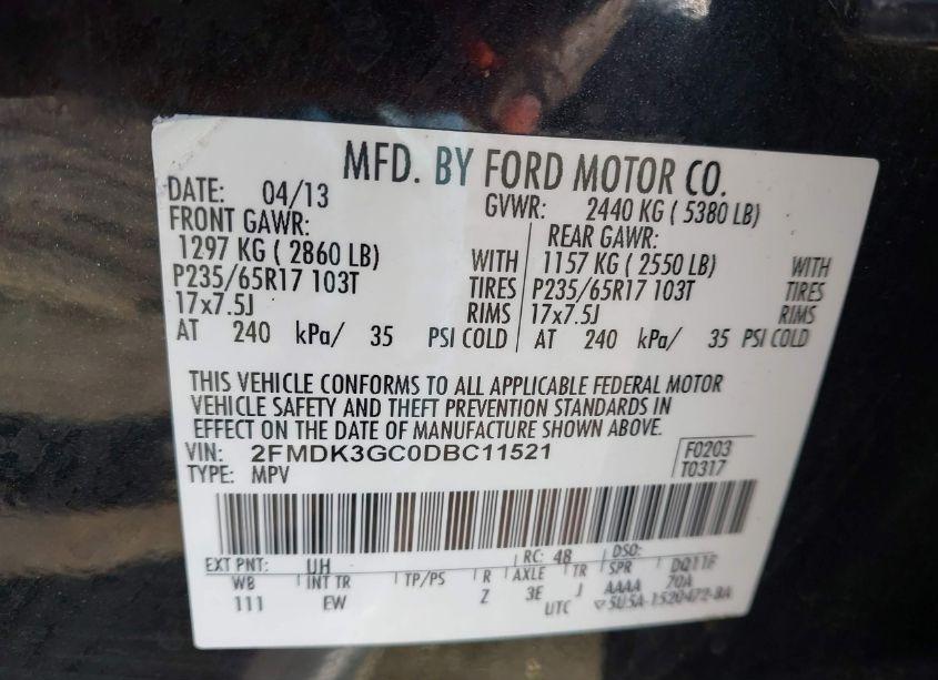 Photo 9 of 2013 Ford Edge SE (VIN 2FMDK3GC0DBC11521)