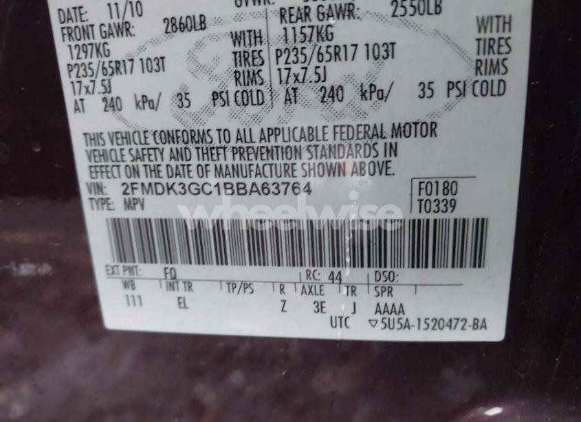 Photo 9 of 2011 Ford Edge SE (VIN 2FMDK3GC1BBA63764)