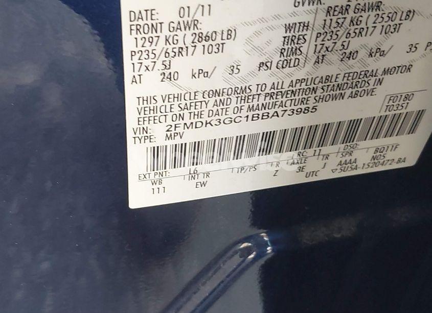 Photo 9 of 2011 Ford Edge SE (VIN 2FMDK3GC1BBA73985)