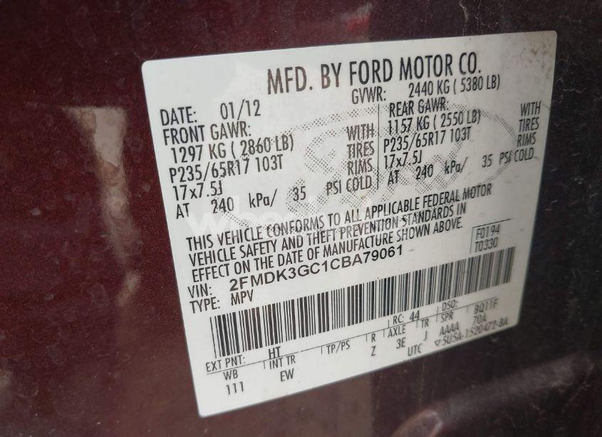 Photo 9 of 2012 Ford Edge SE (VIN 2FMDK3GC1CBA79061)