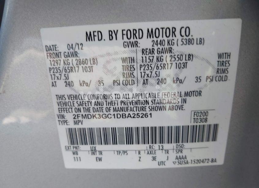Photo 9 of 2013 Ford Edge SE (VIN 2FMDK3GC1DBA25261)