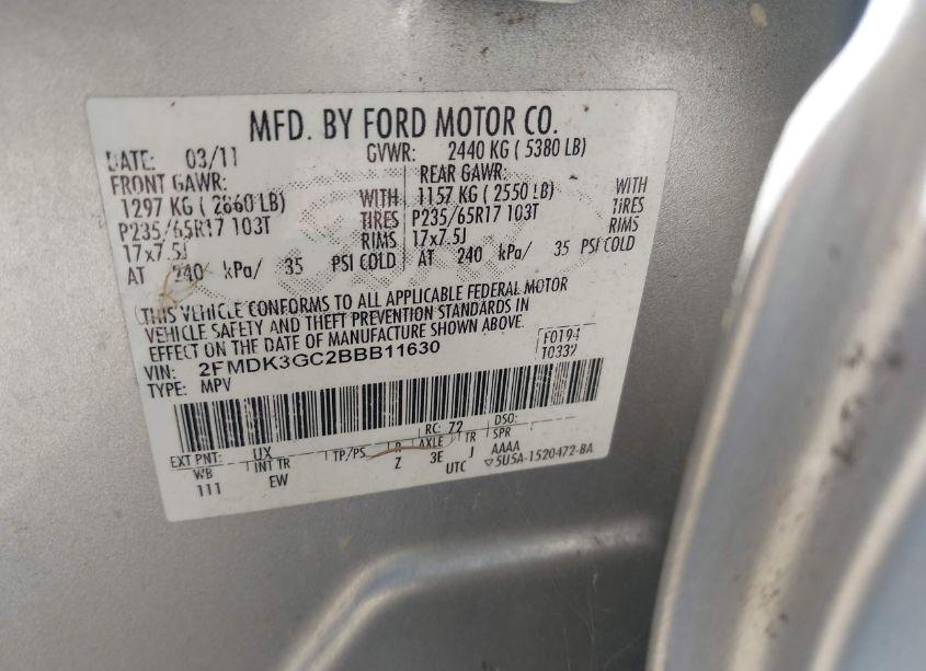 Photo 9 of 2011 Ford Edge SE (VIN 2FMDK3GC2BBB11630)