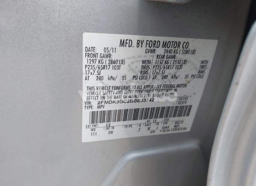 Photo 9 of 2011 Ford Edge SE (VIN 2FMDK3GC2BBB33742)