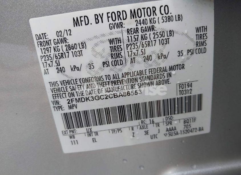 Photo 9 of 2012 Ford Edge SE (VIN 2FMDK3GC2CBA86553)