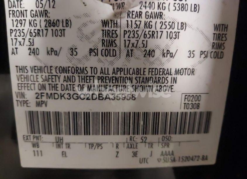 Photo 9 of 2013 Ford Edge SE (VIN 2FMDK3GC2DBA35958)