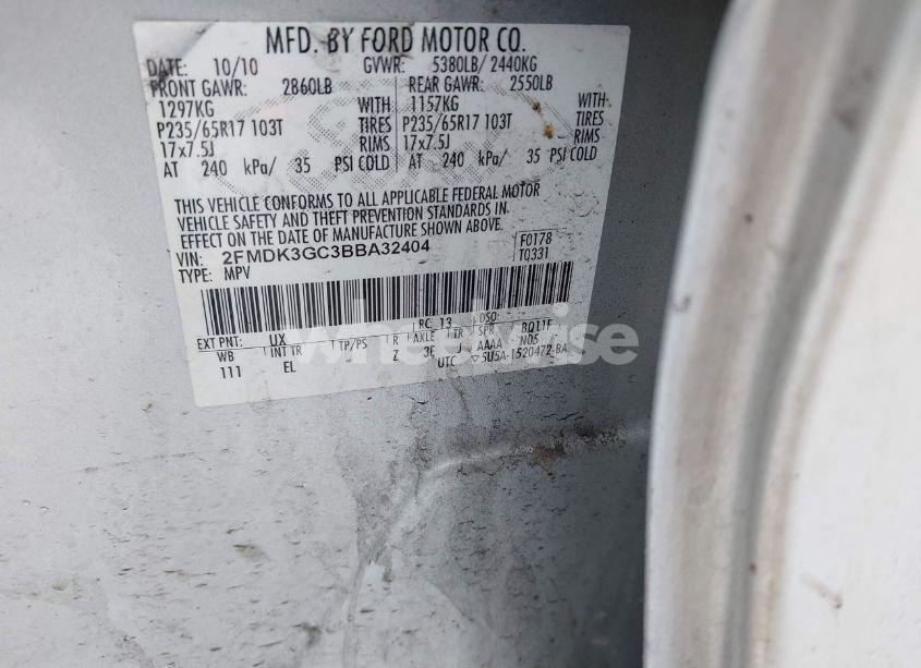 Photo 9 of 2011 Ford Edge SE (VIN 2FMDK3GC3BBA32404)