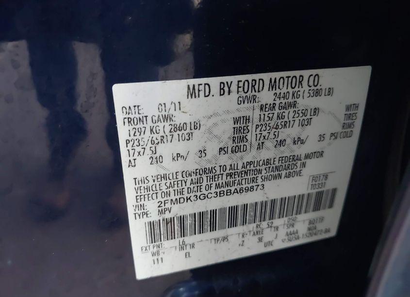 Photo 9 of 2011 Ford Edge SE (VIN 2FMDK3GC3BBA69873)