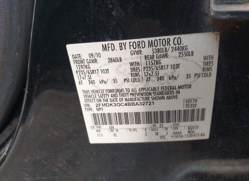 Photo 9 of 2011 Ford Edge SE (VIN 2FMDK3GC4BBA32721)