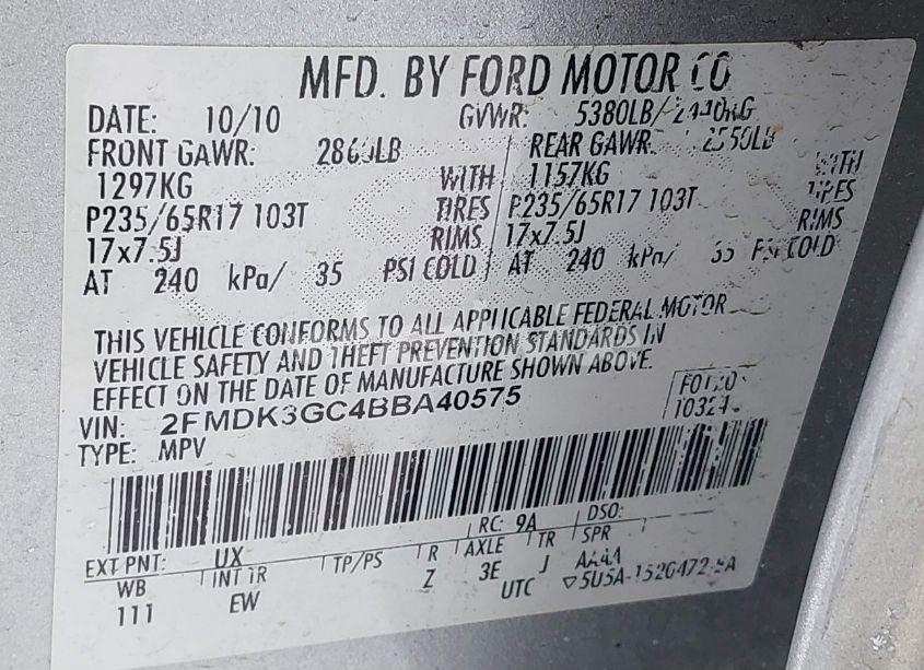 Photo 9 of 2011 Ford Edge SE (VIN 2FMDK3GC4BBA40575)