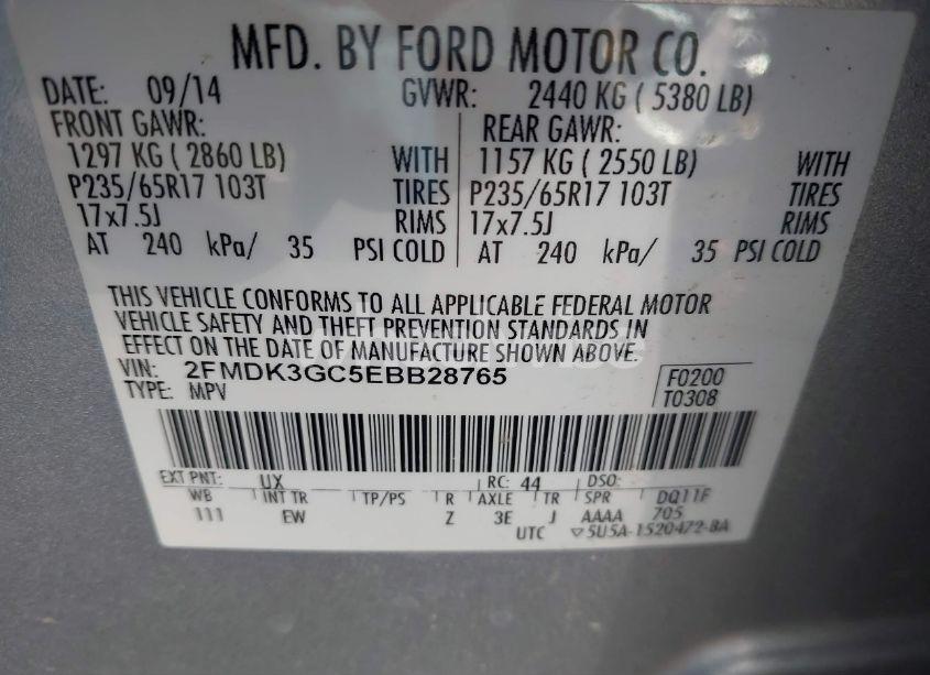 Photo 9 of 2014 Ford Edge SE (VIN 2FMDK3GC5EBB28765)
