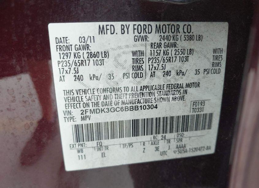 Photo 9 of 2011 Ford Edge SE (VIN 2FMDK3GC6BBB10304)