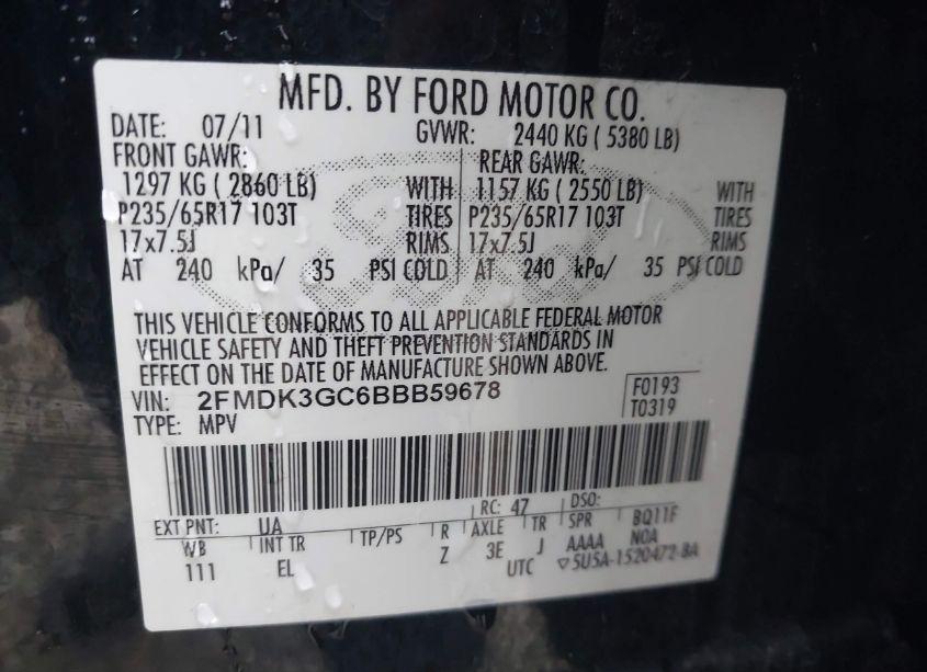 Photo 9 of 2011 Ford Edge SE (VIN 2FMDK3GC6BBB59678)