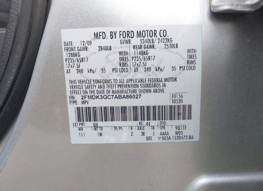 Photo 9 of 2010 Ford Edge SE (VIN 2FMDK3GC7ABA86027)