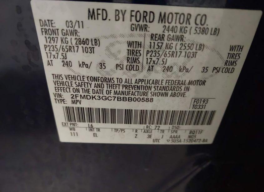 Photo 9 of 2011 Ford Edge SE (VIN 2FMDK3GC7BBB00588)
