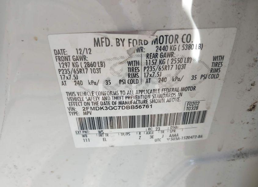 Photo 9 of 2013 Ford Edge SE (VIN 2FMDK3GC7DBB56761)