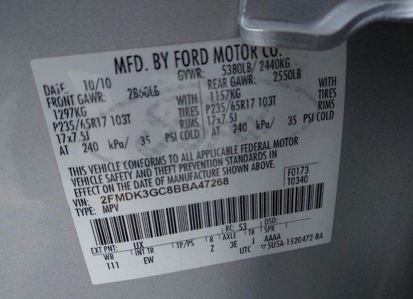 Photo 9 of 2011 Ford Edge SE (VIN 2FMDK3GC8BBA47268)