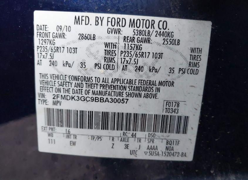 Photo 9 of 2011 Ford Edge SE (VIN 2FMDK3GC9BBA30057)