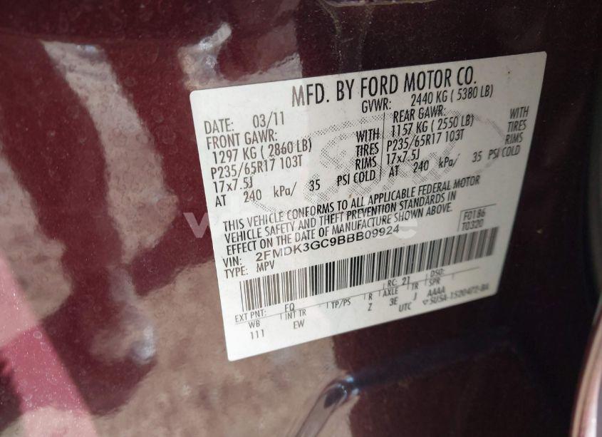 Photo 9 of 2011 Ford Edge SE (VIN 2FMDK3GC9BBB09924)