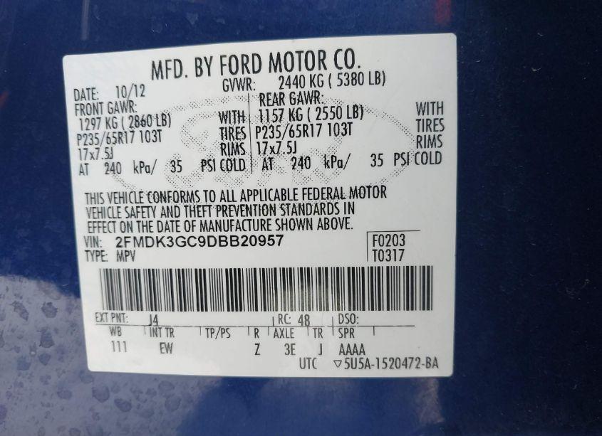Photo 9 of 2013 Ford Edge SE (VIN 2FMDK3GC9DBB20957)