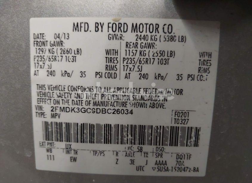 Photo 9 of 2013 Ford Edge SE (VIN 2FMDK3GC9DBC26034)