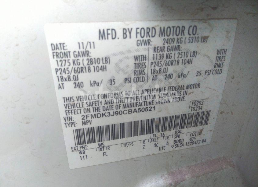 Photo 9 of 2012 Ford Edge SEL (VIN 2FMDK3J90CBA50521)