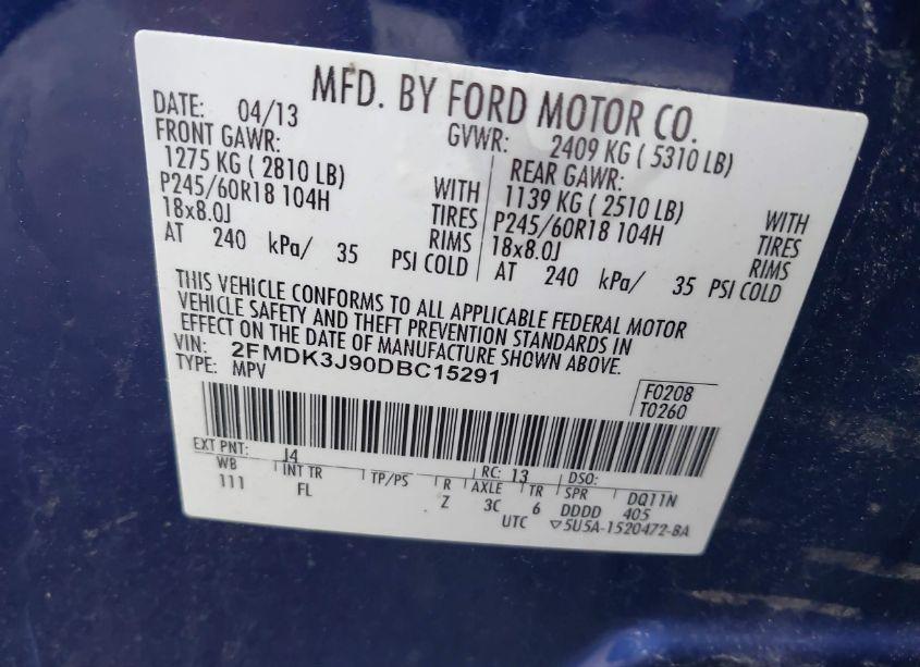 Photo 9 of 2013 Ford Edge SEL (VIN 2FMDK3J90DBC15291)