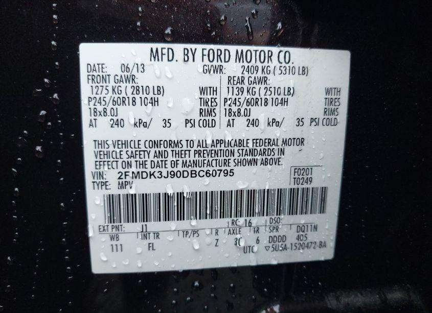 Photo 9 of 2013 Ford Edge SEL (VIN 2FMDK3J90DBC60795)