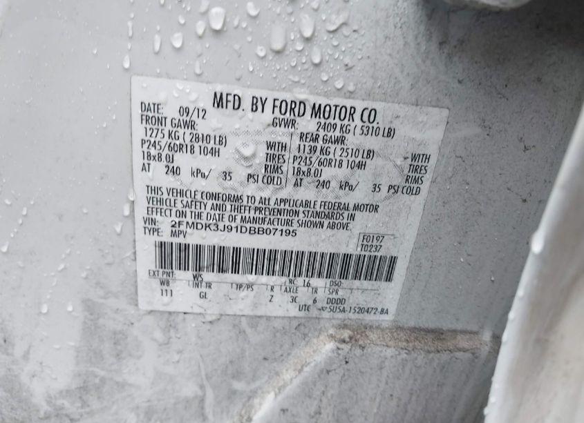 Photo 9 of 2013 Ford Edge SEL (VIN 2FMDK3J91DBB07195)