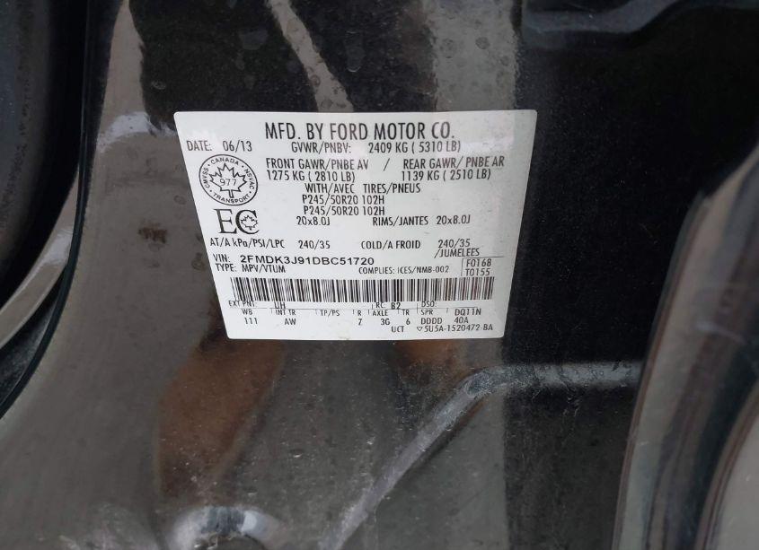 Photo 9 of 2013 Ford Edge SEL (VIN 2FMDK3J91DBC51720)