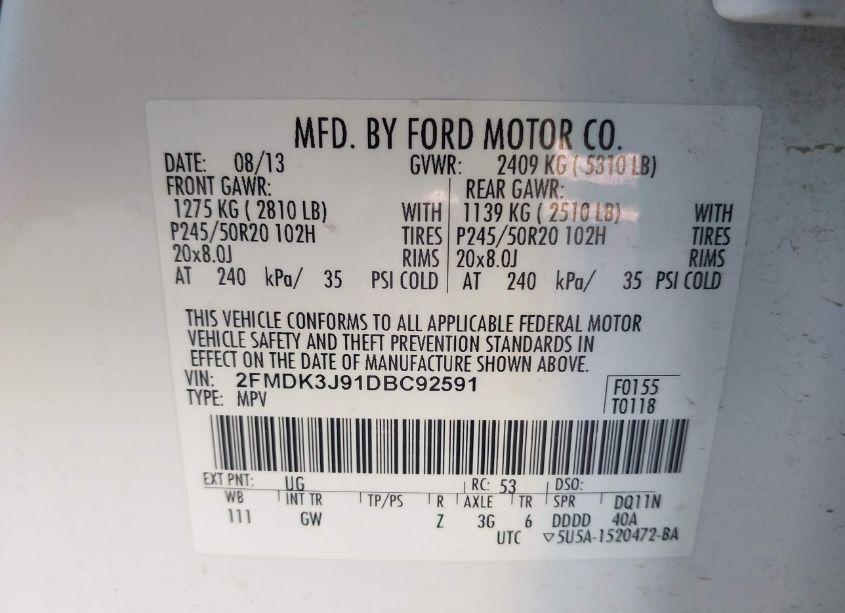 Photo 9 of 2013 Ford Edge SEL (VIN 2FMDK3J91DBC92591)
