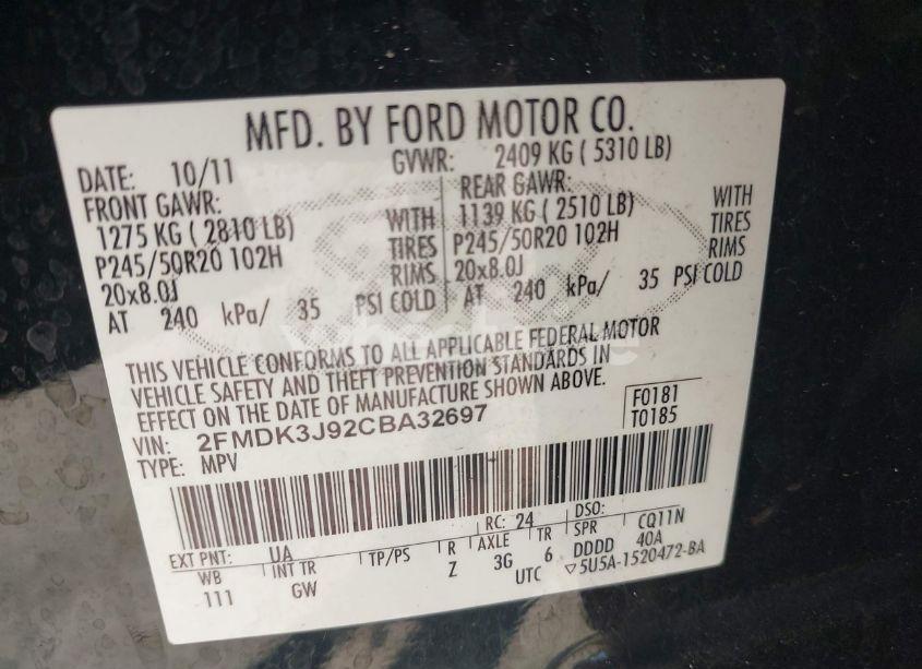 Photo 9 of 2012 Ford Edge SEL (VIN 2FMDK3J92CBA32697)