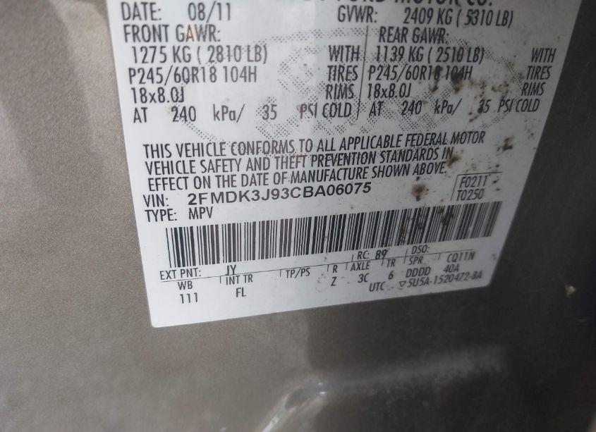 Photo 9 of 2012 Ford Edge SEL (VIN 2FMDK3J93CBA06075)