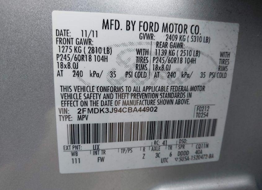Photo 9 of 2012 Ford Edge SEL (VIN 2FMDK3J94CBA44902)
