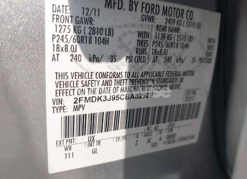 Photo 9 of 2012 Ford Edge SEL (VIN 2FMDK3J95CBA82929)