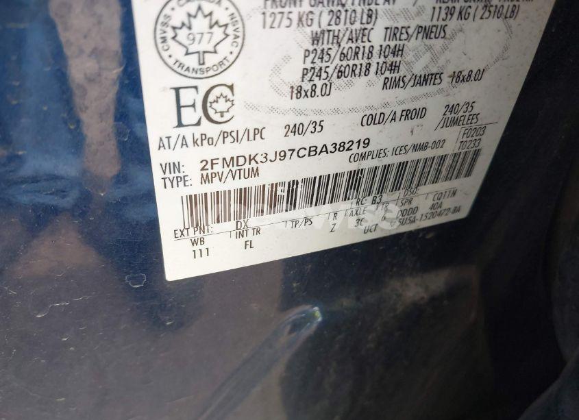 Photo 9 of 2012 Ford Edge SEL (VIN 2FMDK3J97CBA38219)