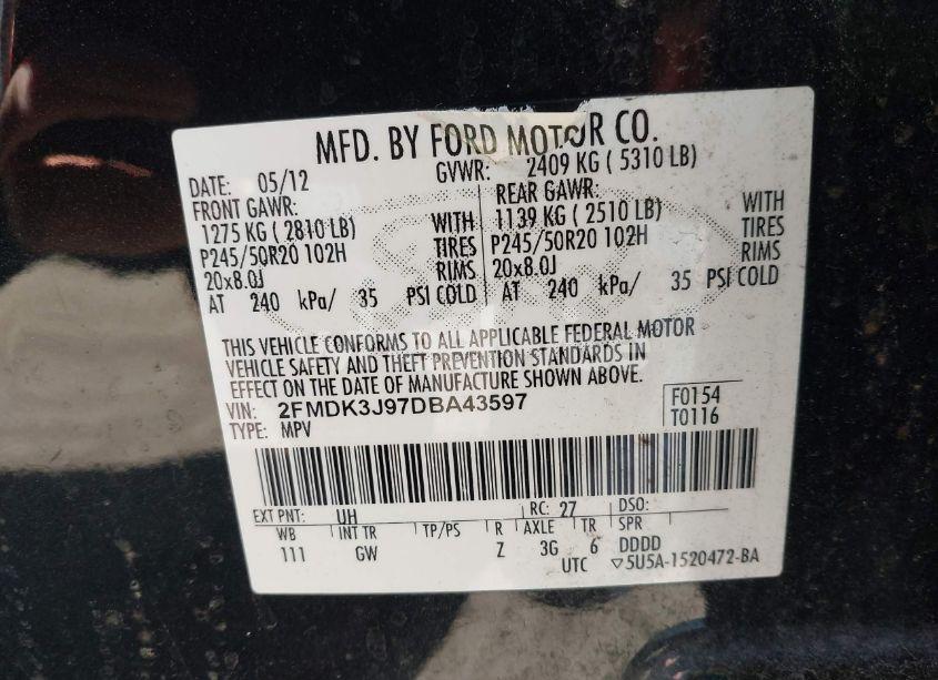 Photo 9 of 2013 Ford Edge SEL (VIN 2FMDK3J97DBA43597)