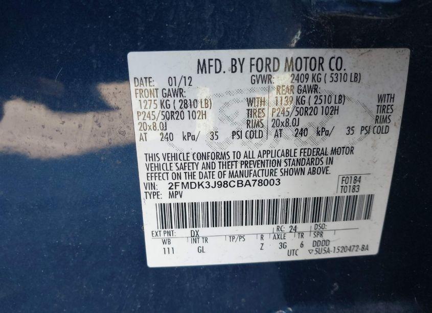 Photo 9 of 2012 Ford Edge SEL (VIN 2FMDK3J98CBA78003)