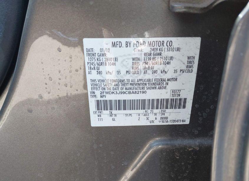 Photo 9 of 2012 Ford Edge SEL (VIN 2FMDK3J99CBA82190)