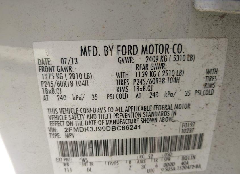 Photo 9 of 2013 Ford Edge SEL (VIN 2FMDK3J99DBC66241)