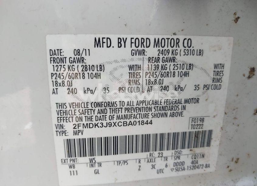 Photo 9 of 2012 Ford Edge SEL (VIN 2FMDK3J9XCBA01844)