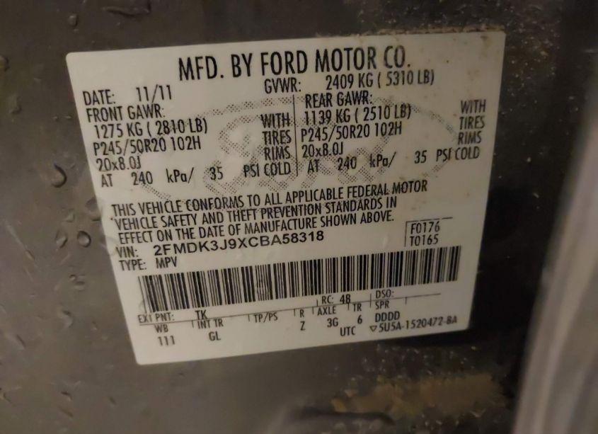 Photo 9 of 2012 Ford Edge SEL (VIN 2FMDK3J9XCBA58318)