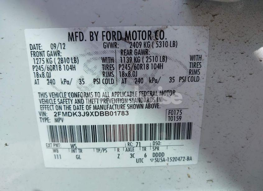 Photo 9 of 2013 Ford Edge SEL (VIN 2FMDK3J9XDBB01783)